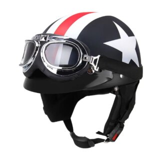 Casque de moto vintage demi-visage ouvert, casque de moto rétro avec lunettes