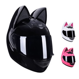 Casque moto intégral avec poignées d'oreille de chat pour femme