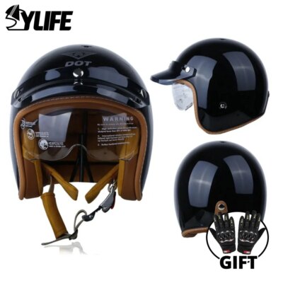 Casque de Moto Rétro avec Certification DOT, Quatre Saisons, Vintage