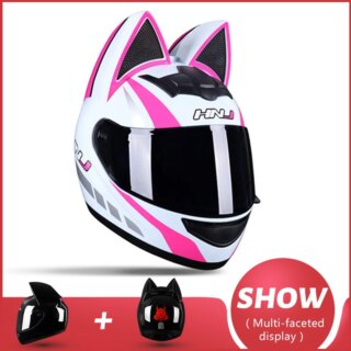 Casque moto Femme intégral avec oreilles de chat pour femme, casque de motocross, casque de moto