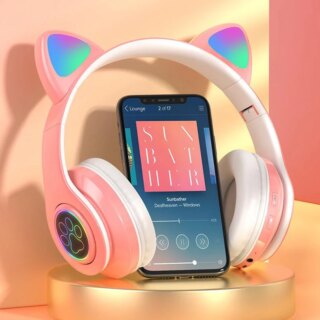 ecouteur Bluetooth Cat Ear pour enfants, lumière LED, flash stéréo