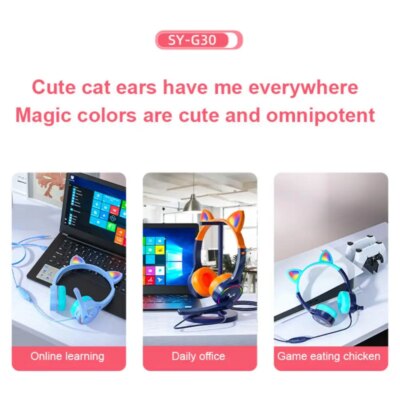 Casque d'écoute de chat rose pour filles, écouteurs de jeu stéréo filaires – Image 6
