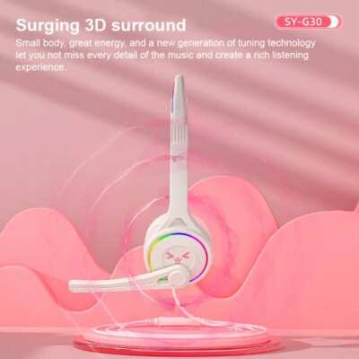 Casque d'écoute de chat rose pour filles, écouteurs de jeu stéréo filaires – Image 2