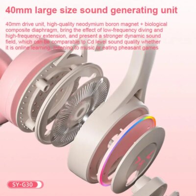 Casque d'écoute de chat rose pour filles, écouteurs de jeu stéréo filaires – Image 3