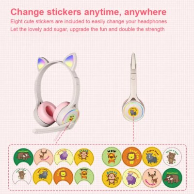 Casque d'écoute de chat rose pour filles, écouteurs de jeu stéréo filaires – Image 5