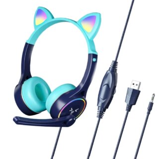 Casque d'écoute de chat rose pour filles, écouteurs de jeu stéréo filaires