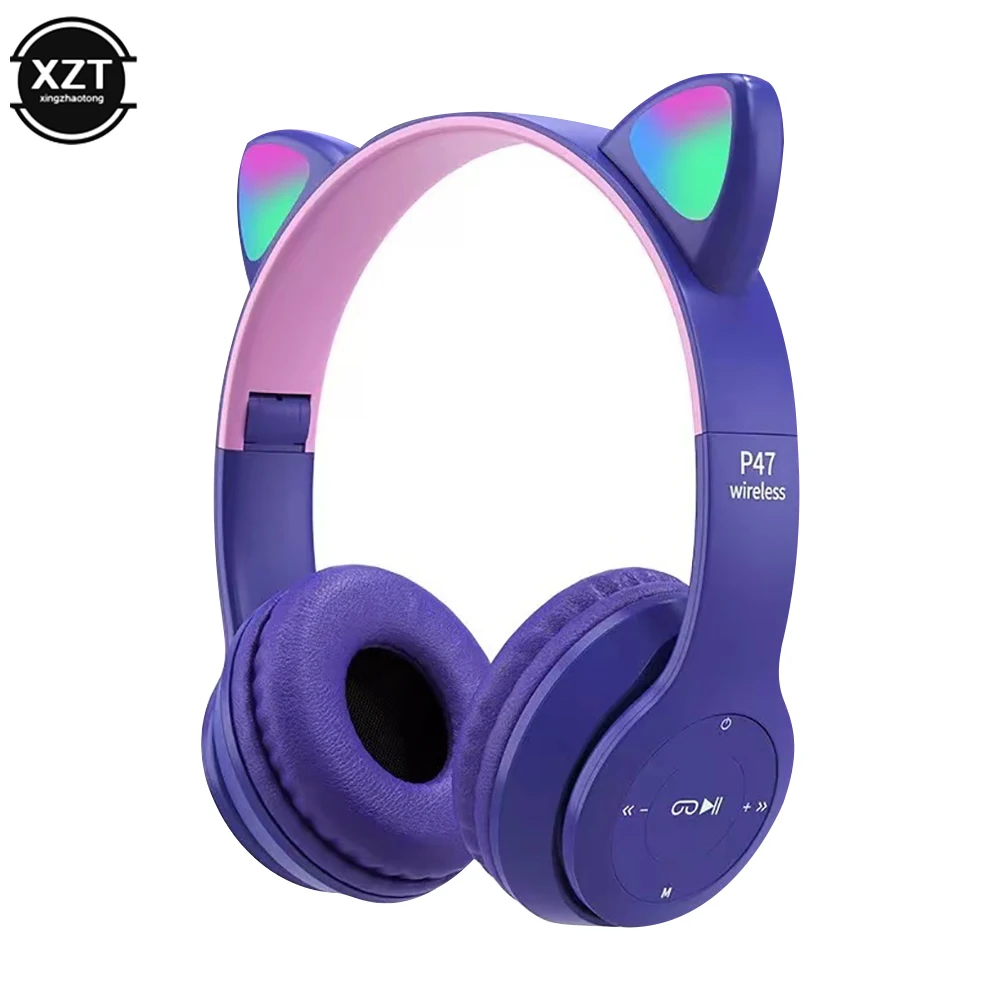 Casque sans fil compatible Bluetooth Cat Ear pour enfants, LED, stéréo, musique – Image 4