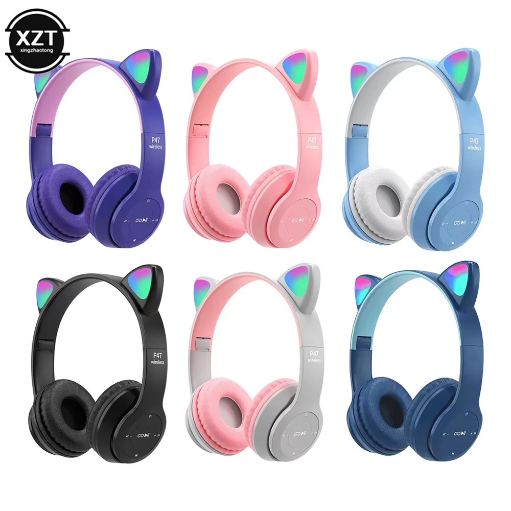 Casque sans fil compatible Bluetooth Cat Ear pour enfants, LED, stéréo, musique – Image 6