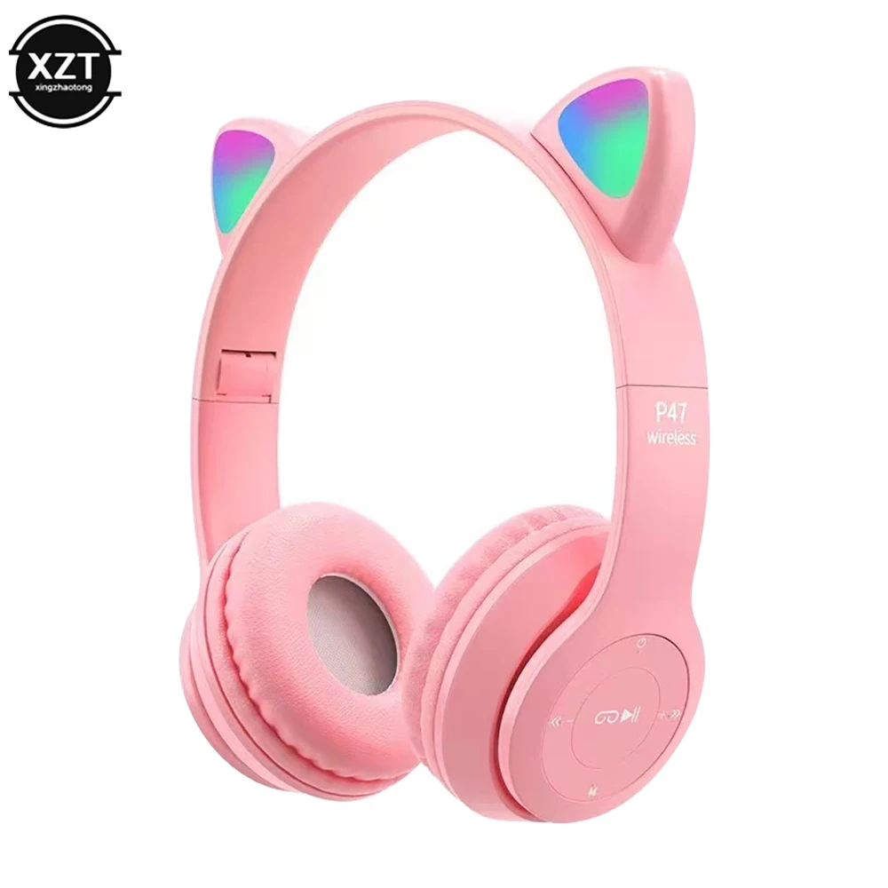 Casque sans fil compatible Bluetooth Cat Ear pour enfants, LED, stéréo, musique – Image 3