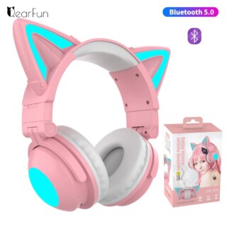 ecouteur sans fil Bluetooth RVB pour filles, casque stéréo avec microphone