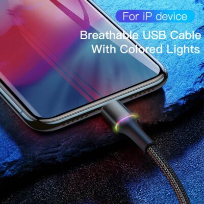 Cable USB LED pour Recharge Rapide, Cordon de Chargeur pour iPhone – Image 2