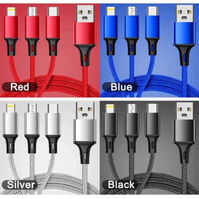 cordon de charge rapide 3 en 1 pour iPhone Huawei, Micro USB, Type C – Image 6