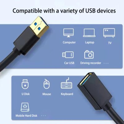cable d'extension USB 2.0 vers USB pour Smart TV, PS4, Xbox One, SSD, cordon de données – Image 2