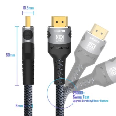 Câble HDMI 120 4K @ 2.1Hz, 8K @ 60Hz, 48Gbps, adaptateur pour RTX 3080, câble vidéo eARC HDR, PC portable, TV box PS5 – Image 3