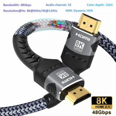 Câble HDMI 120 4K @ 2.1Hz, 8K @ 60Hz, 48Gbps, adaptateur pour RTX 3080, câble vidéo eARC HDR, PC portable, TV box PS5