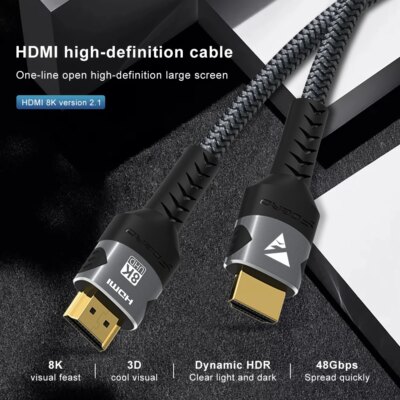 Câble HDMI 120 4K @ 2.1Hz, 8K @ 60Hz, 48Gbps, adaptateur pour RTX 3080, câble vidéo eARC HDR, PC portable, TV box PS5 – Image 4