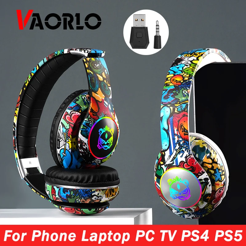 Casque sans fil Bluetooth 5.1 DJ Gamer avec micro, lumière LED RVB, prise en charge de la carte TF casque audio gaming 2032