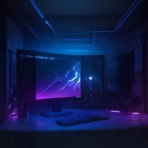 Gaming cables and connectivity in 2032 futuristic neon setup